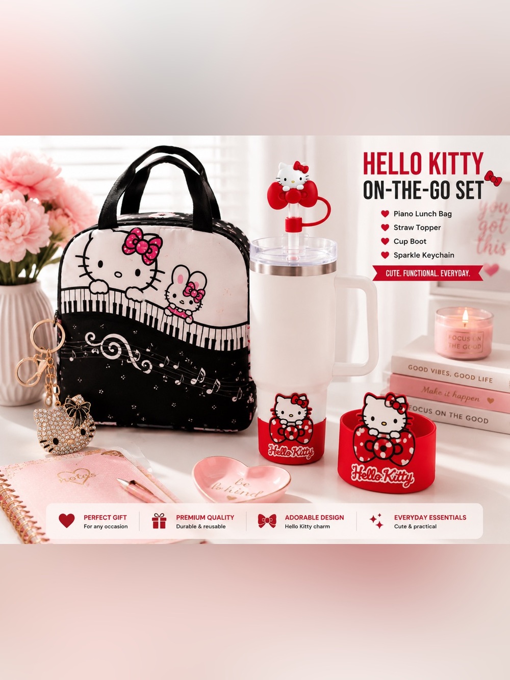 Hello Kitty Kids Black & White Musical Lunch Bag - Picture 3 of 8